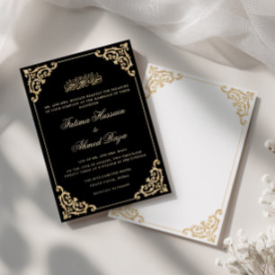Convites Quadro Barroco Opulento Dourado Casamento Muçulman