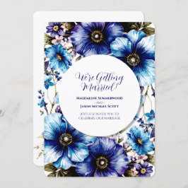 Convites Quadro Branco Círculo Azul Roxo Fundo Floral