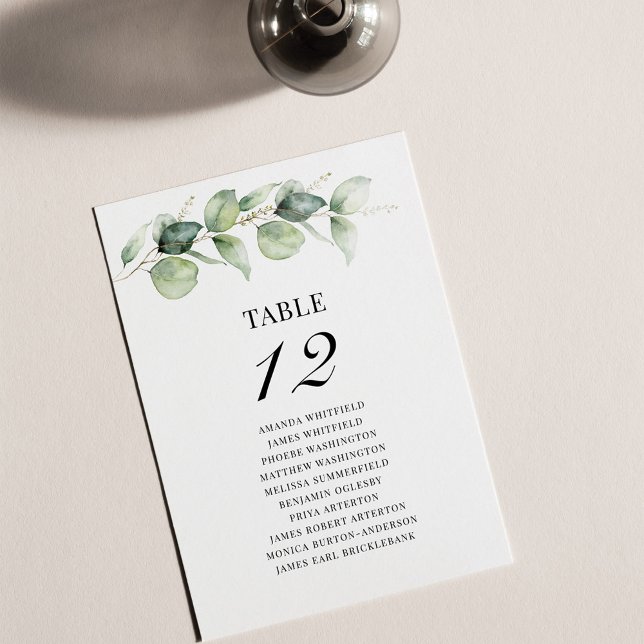 Convites Quadro Caseiro Eucalyptus Número 12 Quadro Sentado (Eucalyptus Greenery Wedding Table Number)