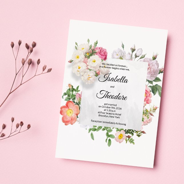 Convites Quadro clássico de flores brancas cor-de-rosa eleg (Elegant classic pink white flower frame Wedding )