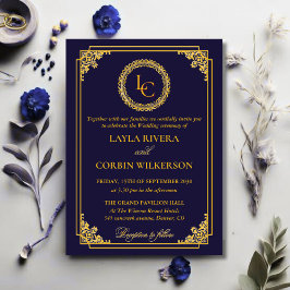 Convites Quadro Clássico Dourado Monograma Real Casamento