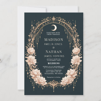 Convites Quadro da Lua Celestial Dourado Casamento Romântic