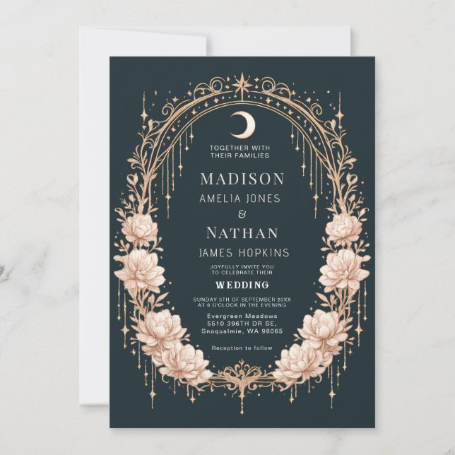Convites Quadro da Lua Celestial Dourado Casamento Romântic (Frente)