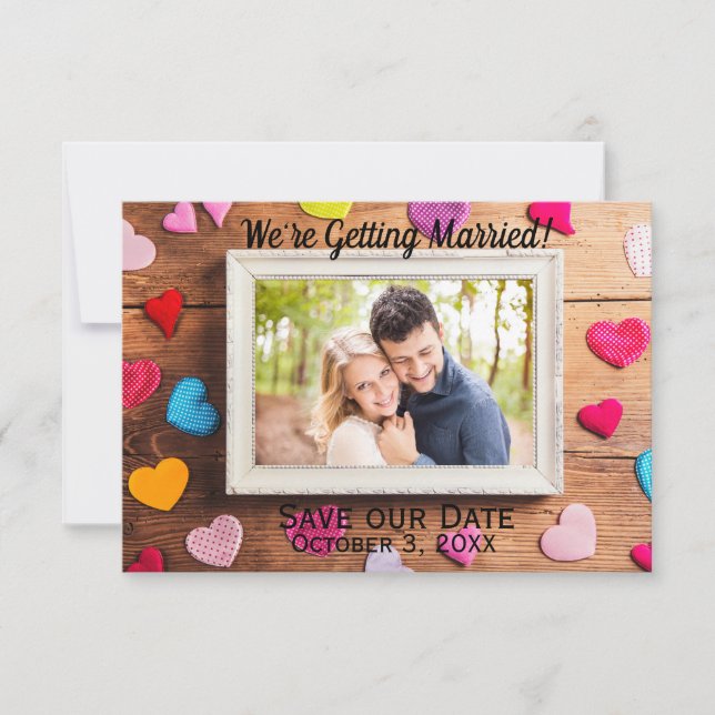 Convites Quadro da Wood Desk - 3x5 Salve nossa Data (Frente)