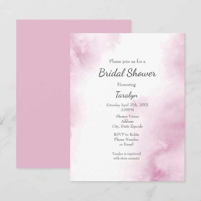 Convites Quadro de Abstrato de Aquarela Rosa (Frente/Verso)