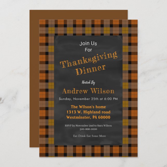 Convites Quadro de Ação de Graças (Frente/Verso)