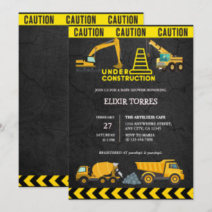 Convites Quadro De Alcatrão Sob Chá de fraldas De Construçã