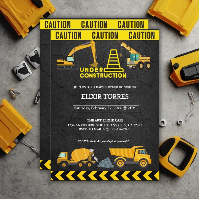 Convites Quadro De Alcatrão Sob Chá de fraldas De Construçã (Criador carregado)