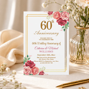 Convites Quadro de Aniversário de Casamento em Ouro 60 Anos