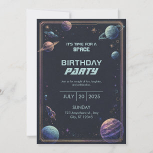 Convites Quadro de Aniversário do Planeta Espacial Pastel G