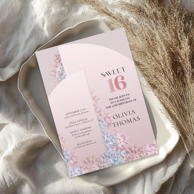 Convites Quadro de arco floral rosa de primavera de ouro Bo (Boho rose gold spring floral arch frame sweet 16 invitation)