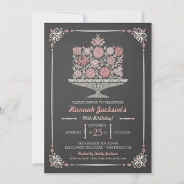 Convites Quadro de Bolo de Bolo de Birthday de Flores Lacy 
