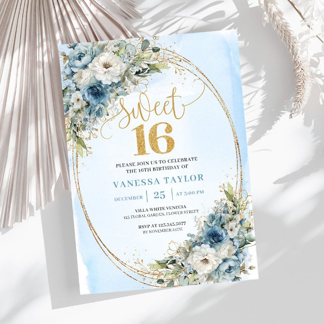 Convites Quadro de Brilho Dourado Adorável Aniversário de S (Lovely Gold Glitter Frame Sweet Sixteen Birthday Invitation

)