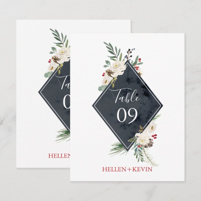 Convites Quadro de Buquê de Natal Holly & White Roses (Frente/Verso)