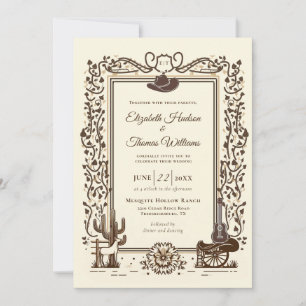 Convites Quadro de Casamento de Caubói Vintage Rústico Ocid