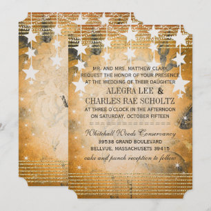 Convites Quadro de Casamento Dourado rosa sob as Estrelas