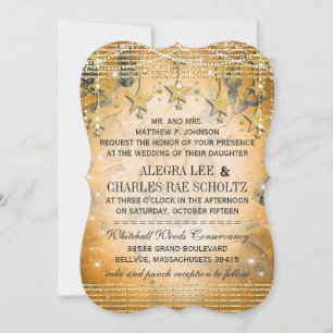 Convites Quadro de Casamento Dourado Rosa sob as estrelas