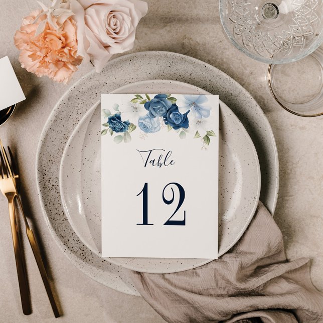 Convites Quadro De Casamento Floral N.O 12 Planos De Lugare (Dusty Blue Floral Wedding Reception Table Number Cards)