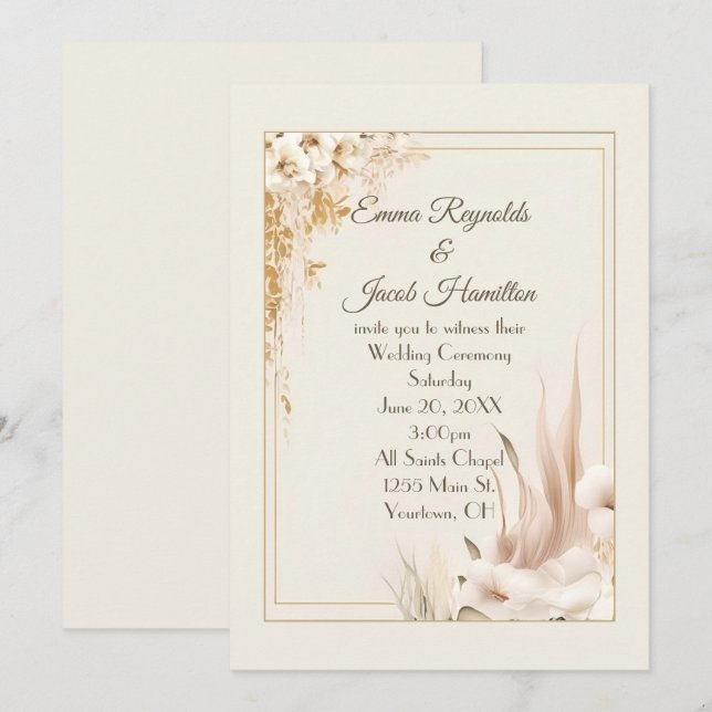 Convites Quadro de Casamento Floral Suave (Frente/Verso)