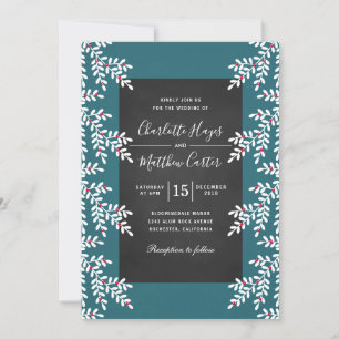 Convites Quadro de Casamento no inverno Azul Teal Moderno