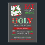 Convites Quadro de Chalkboard De Festa De Natal Febre<br><div class="desc">Convite para uma festa de suéter feia. Efeito de quadro vermelho,  branco,  verde.</div>