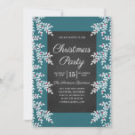 Convites Quadro de Chalkboard do Partido Azul de Teal Moder<br><div class="desc">Convite de festas de natal elegante e moderno com design de quadro com fundo azul lacrimogêneo e florais de natal. Todo o texto pode ser substituído por seu próprio.</div>