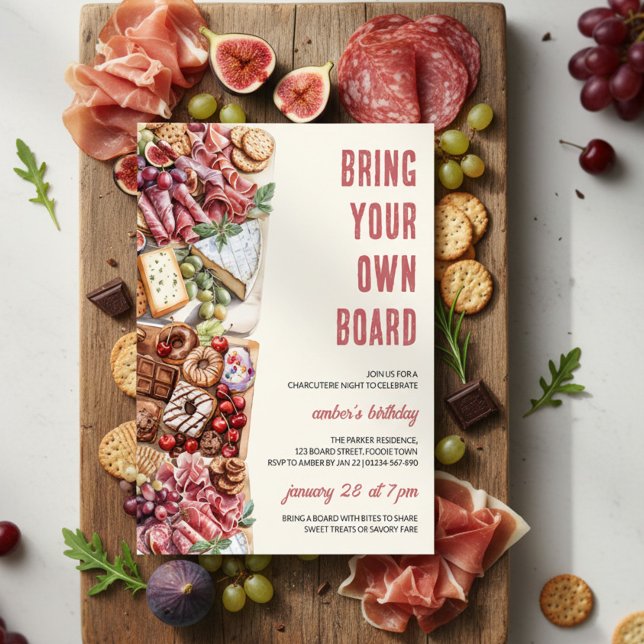 Convites Quadro de Charcutaria Rústico para Noite de Bring  (BYOB Charcuterie Night invitation - perfect for birthdays to backyard movie nights)