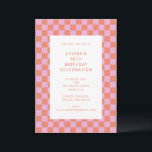 Convites Quadro de controle de diversão Laranja Cor-de-Rosa<br><div class="desc">Convite de aniversário geométrico do Quadro de Verificação Moderno,  de Festimento em Branco e Rosa</div>