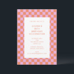 Convites Quadro de controle de diversão Laranja Cor-de-Rosa<br><div class="desc">Convite de aniversário geométrico do Quadro de Verificação Moderno,  de Festimento em Branco e Rosa</div>
