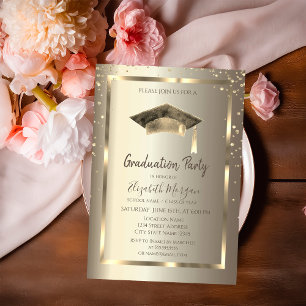 Convites Quadro de Diamantes Dourados,Boné de Formando de A