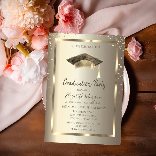 Convites Quadro de Diamantes Dourados,Boné de Formando de A (Criador carregado)