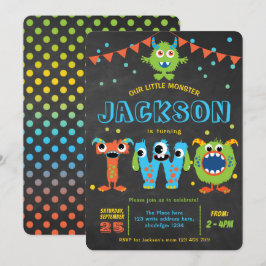 Convites quadro de festas de monstro bonitinho segundo aniv