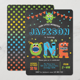 Convites quadro de festas de monstro fofo primeiro aniversa
