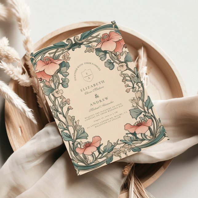 Convites Quadro de Flor Silvestre Coral casamento (Criador carregado)
