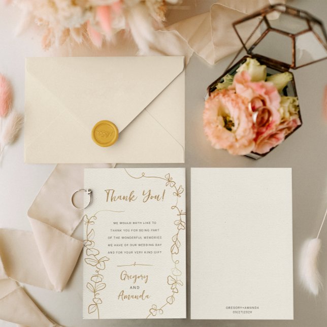 Convites Quadro De Folhas Douradas Pintadas À Mão Obrigado (Criador carregado)