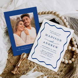 Convites Quadro de Foto de Casamento Azul Ondulado Moderno