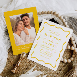 Convites Quadro de Foto Moderno Amarelo Ondulado Casamento