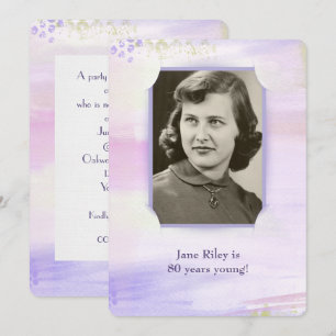 Convites quadro de fotografia de festa de aniversário roxo