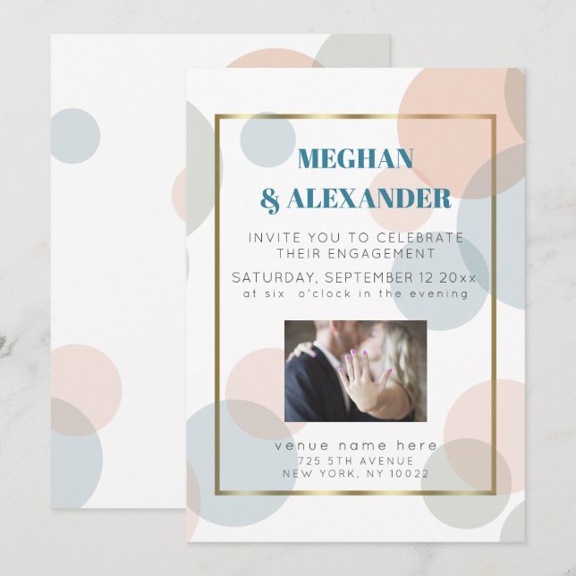 Convites Quadro de Fotografias do Noivado Confetti Big Dots (Frente/Verso)