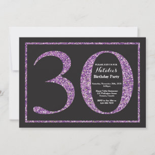 Convites Quadro De Glitter Roxo De aniversário de 30 anos