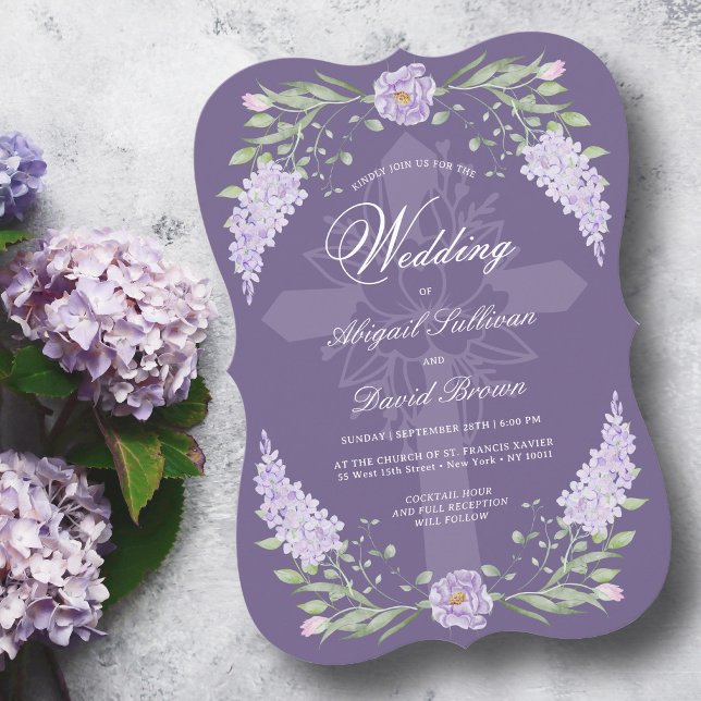 Convites Quadro de Lavanda Floral em Casamento Religioso Ro (Criador carregado)