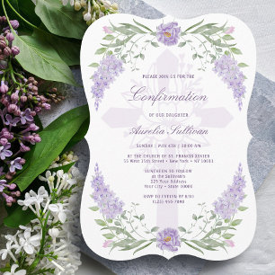 Convites Quadro de Lilás Floral Confirmação Santa Cruz