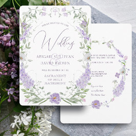 Convites Quadro de Lilás Lavanda Floral Casamento Católico