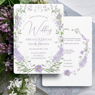 Convites Quadro de Lilás Lavanda Floral Casamento Católico