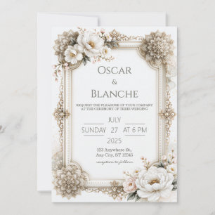 Convites Quadro de Mandala Floral Marfim Casamento