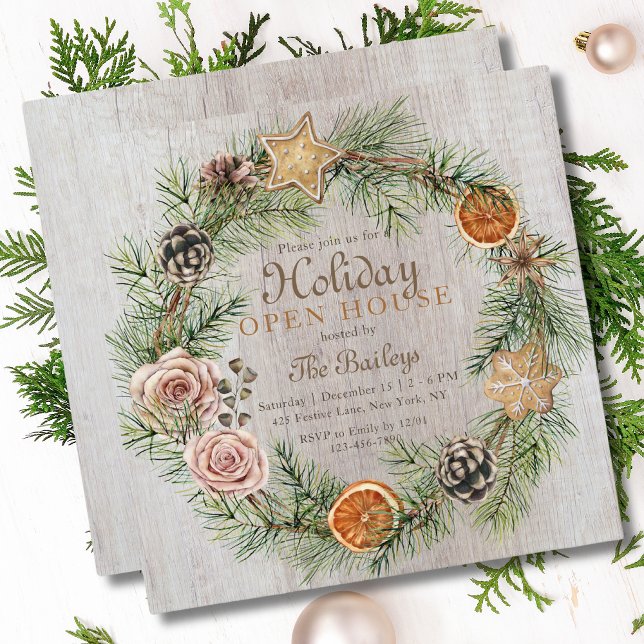 Convites Quadro de Natal Floral Russo | Holiday Open House (Criador carregado)