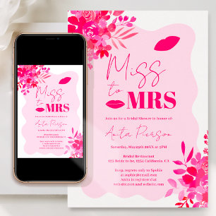 Convites Quadro de onda rosa quente chá de panela floral co