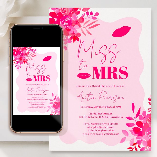 Convites Quadro de onda rosa quente chá de panela floral co (Criador carregado)