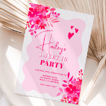 Convites Quadro de onda rosa quente floral cor-de-rosa verm<br><div class="desc">Os 16 doces planejando ficaram muito mais bonitos com o nosso convite de aniversário floral rosa rosa vermelho. Prepare-se para celebrar em estilo! Nossos doces dezesseis recursos de convite pintados manualmente cor-de-rosa-quente, cor-de-água floral vermelha, com peonias e rosas, com uma fonte moderna de pincel em um quadro ondulado e cinza,...</div>