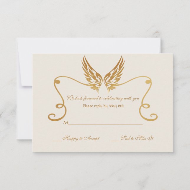 Convites Quadro de ouro com placa de resposta Wings (Frente)